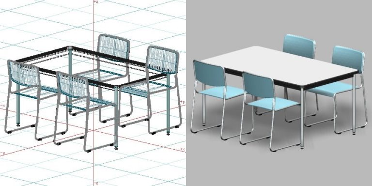 【家具】打合せテーブルと 青色のパイプ椅子（4脚）【formZ】 ingroup_0009 【無料・有料・商用可】2D・3D CAD