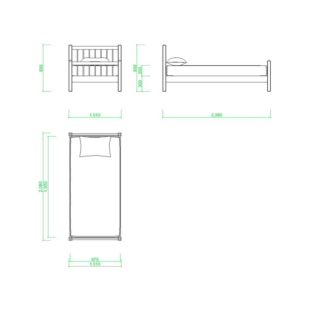 シングルサイズのベッド【DXF/autocad DWG】 2dibed_0001