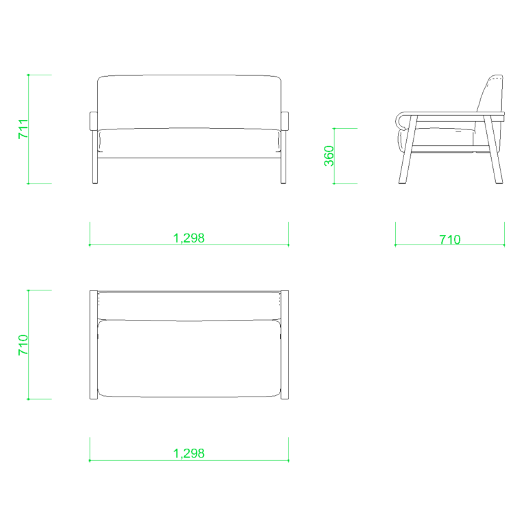 【2D部品】2人掛けソファ【DXF/autocad DWG】 2disof_0001