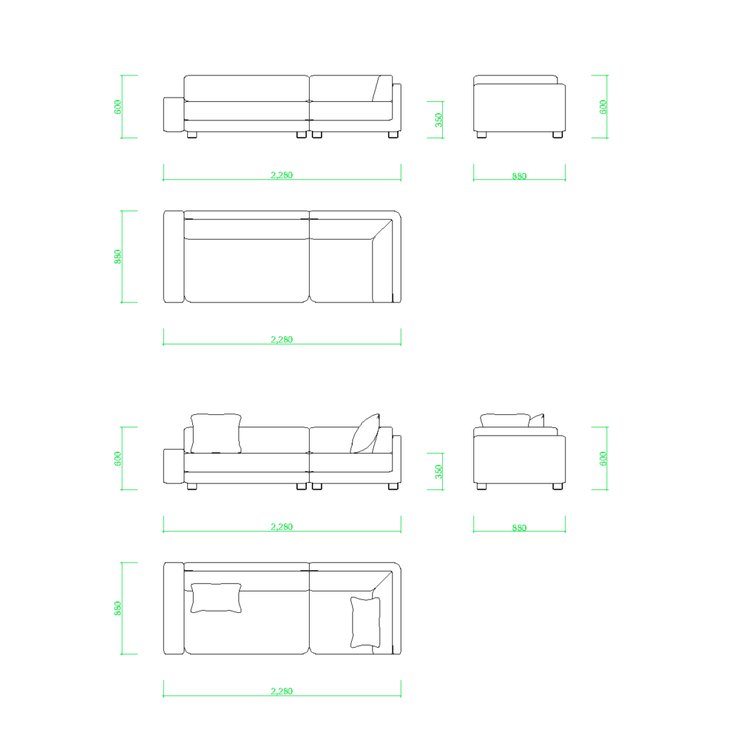 コーナーソファのセット（クッション有り）【DXF/autocad DWG】 2disof_0019