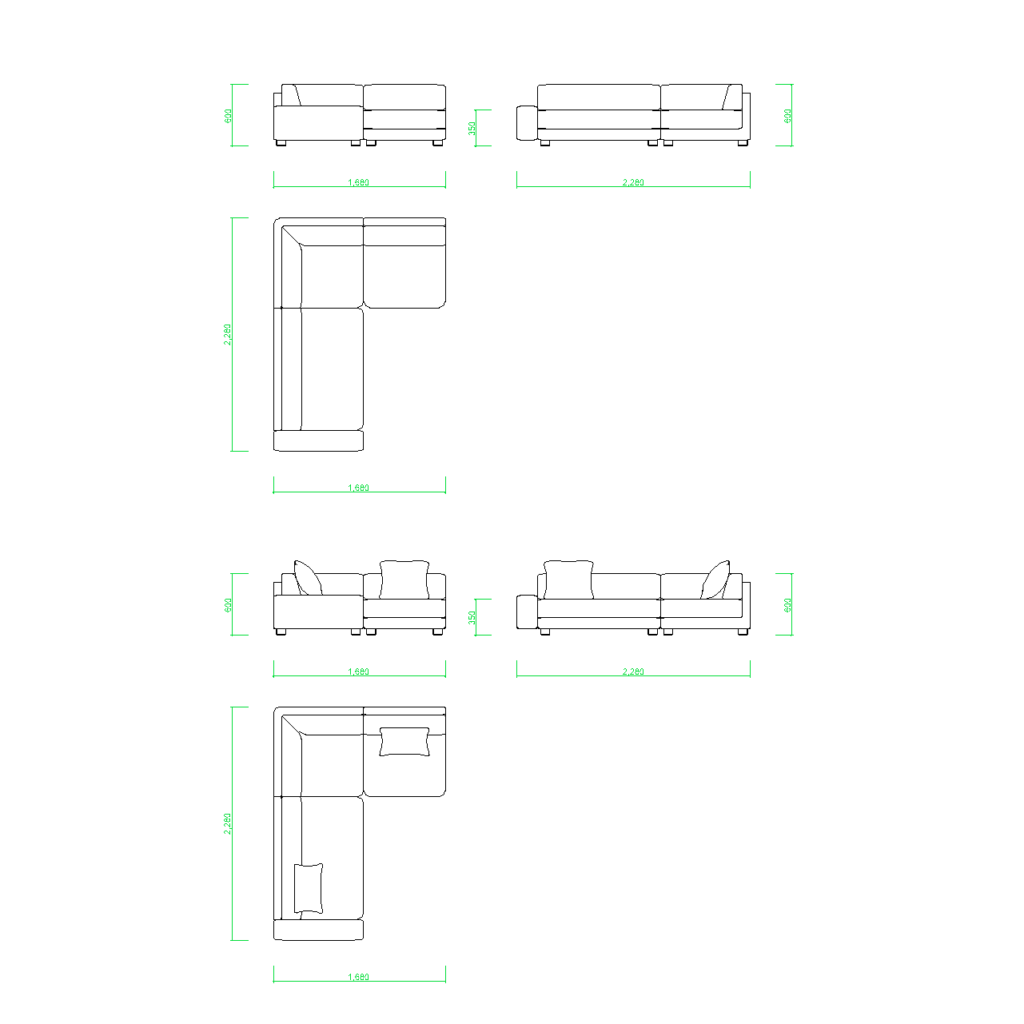 コーナーソファのセット（クッション有り）【DXF/autocad DWG】 2disof_0020