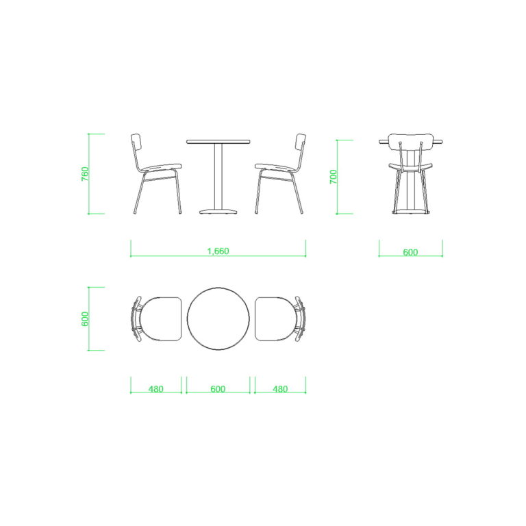 600サイズの丸いテーブルとパイプ椅子2脚【DXF/autocad DWG】 2dicmb_0013