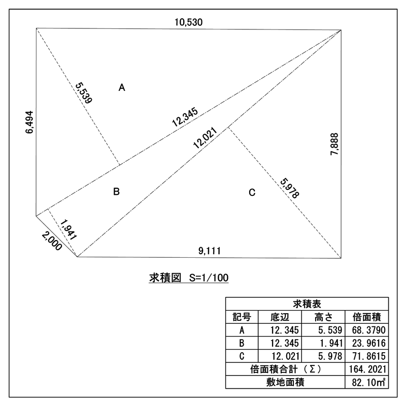 求積図・求積表の書き方・表計算をエクセルのような操作性で簡単に作成できます。｜サンプルデータ｜学習用・tutorial｜PDF DWG｜autocad｜digital-architex